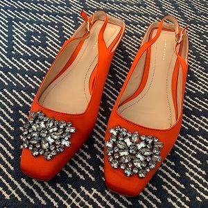 Zara Satin Sling Backs with Crystal Embellishments